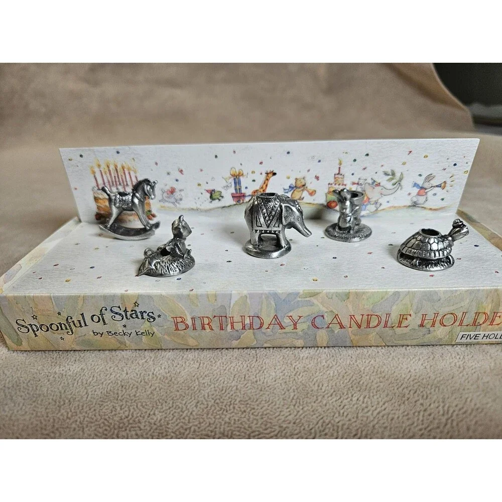 Vintage Spoonful Of Stars By Becky Kelly Pewter Animal Candle Holders 5 Pc Baby
